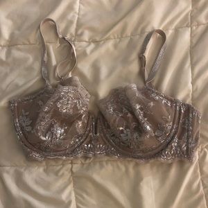 Sheer Lace Floral Metallic Bra
